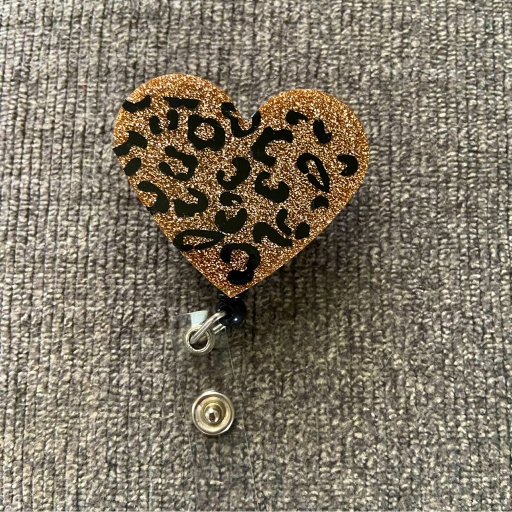 Gold Leopard Print Retractable Name Badge Reel ID Name Tag Holder